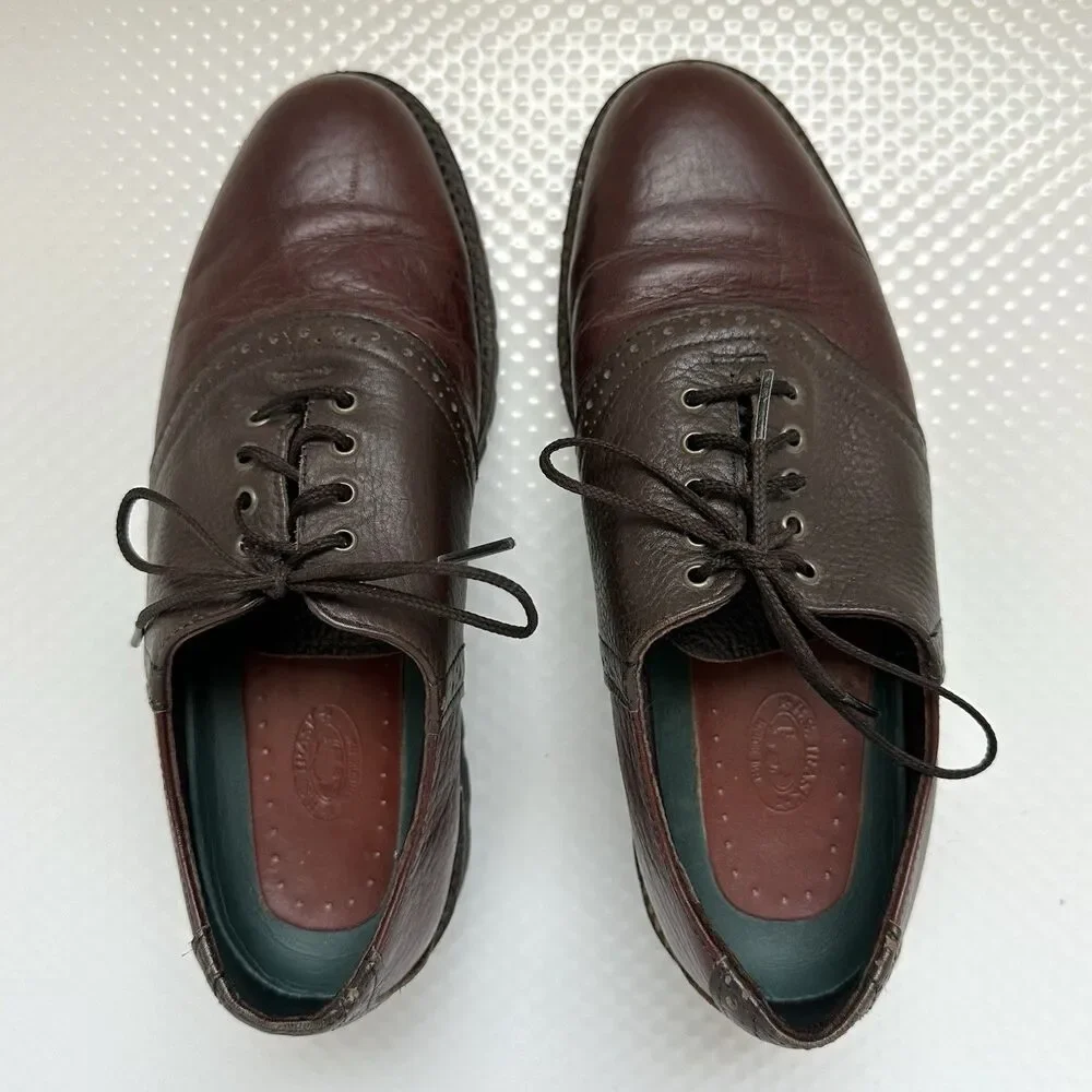 H.S. Trask Shoes Mens 7 1/2 Two-Tone Saddle  Leather Lug Sole Academia Preppy